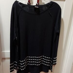 Elegant Black Long Sleeve Top with White Accents